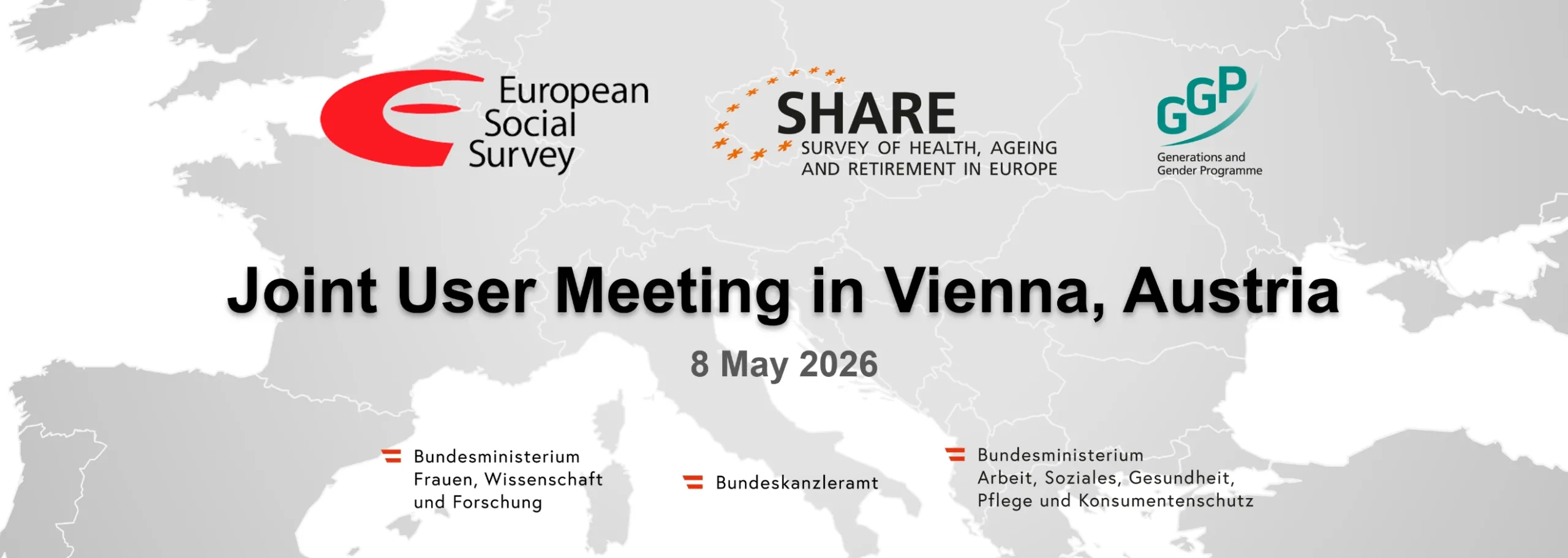 Banner mit Logos von den Forschungsinfrastrukturen ESS. SHARE und GGP und der Geldgeber:innen